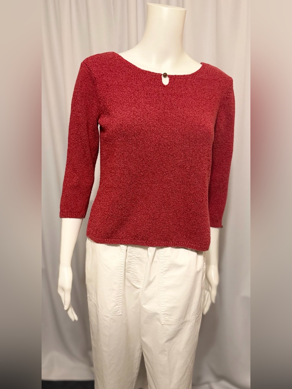 Talbots Petites Red Textured Knit Sweater MP